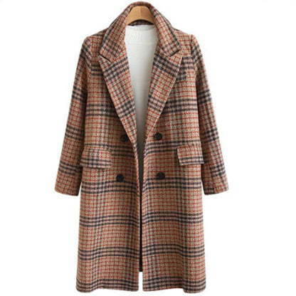 Plus Size Women's Plaid Long Sleeve Lapel Coat