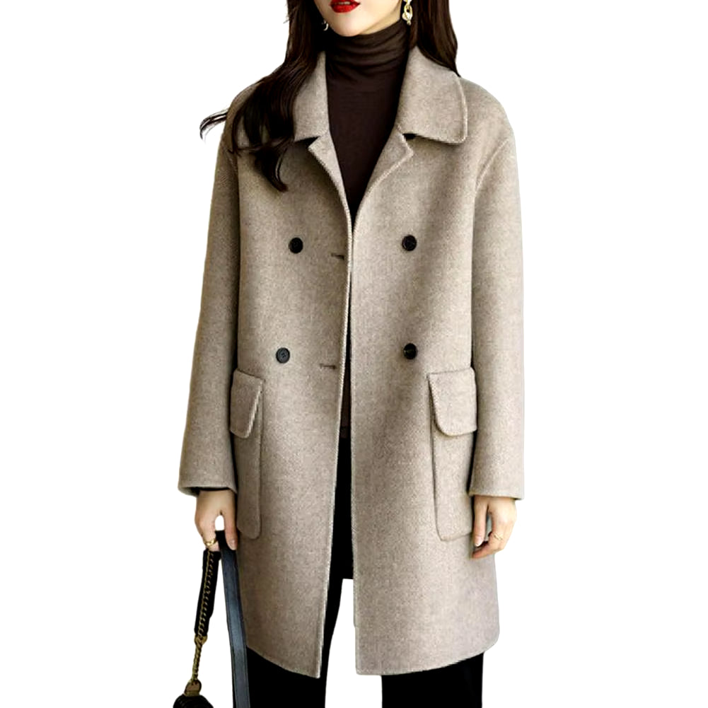 2024 Women Woolen Coat Loose Casual Retro Double-Sided Jacket Office Lady Outerwear Thickened Warm Overcoat Mid-Length Jackets