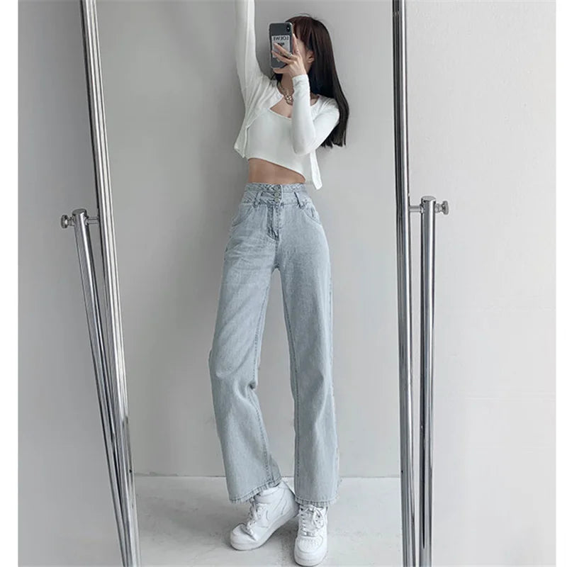 High Waist Loose Comfortable Jeans for Women Streetwear Fashionable Straight Pants Mom Jeans Washed Boyfriend Jeans