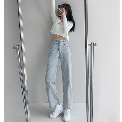 High Waist Loose Comfortable Jeans for Women Streetwear Fashionable Straight Pants Mom Jeans Washed Boyfriend Jeans