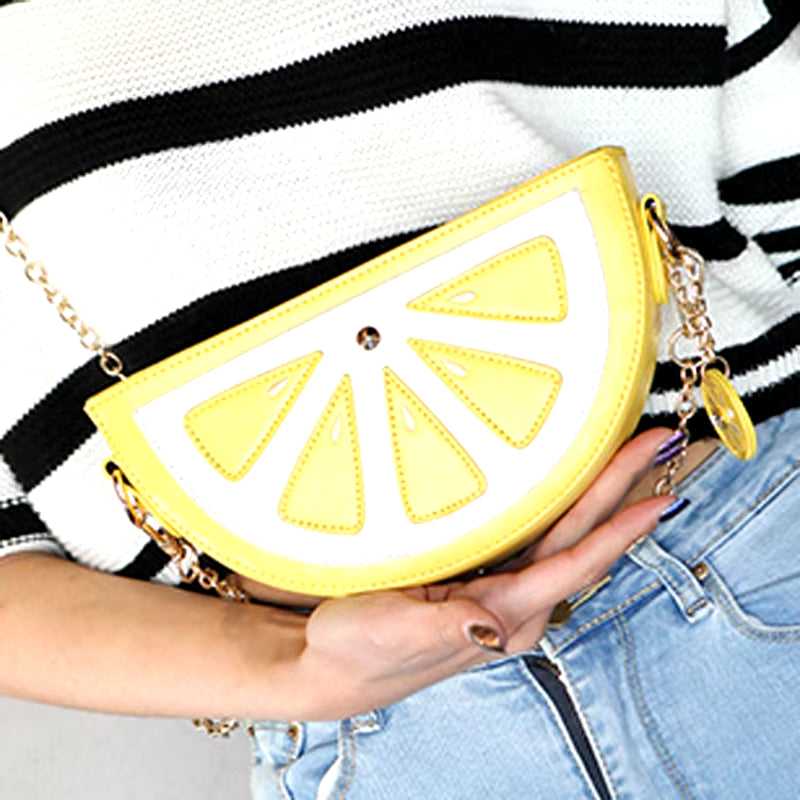 2022 Summer New Female Bag PU Leather Women Bag Cute Fruit Packet Chain Shoulder Messenger Bag Orange Watermelon Strawberry Bag