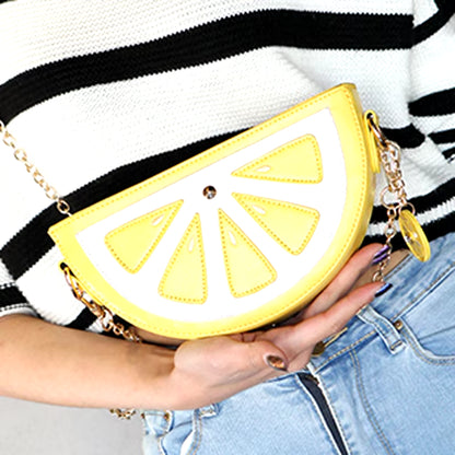 2022 Summer New Female Bag PU Leather Women Bag Cute Fruit Packet Chain Shoulder Messenger Bag Orange Watermelon Strawberry Bag