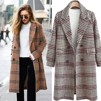 Plus Size Women's Plaid Long Sleeve Lapel Coat