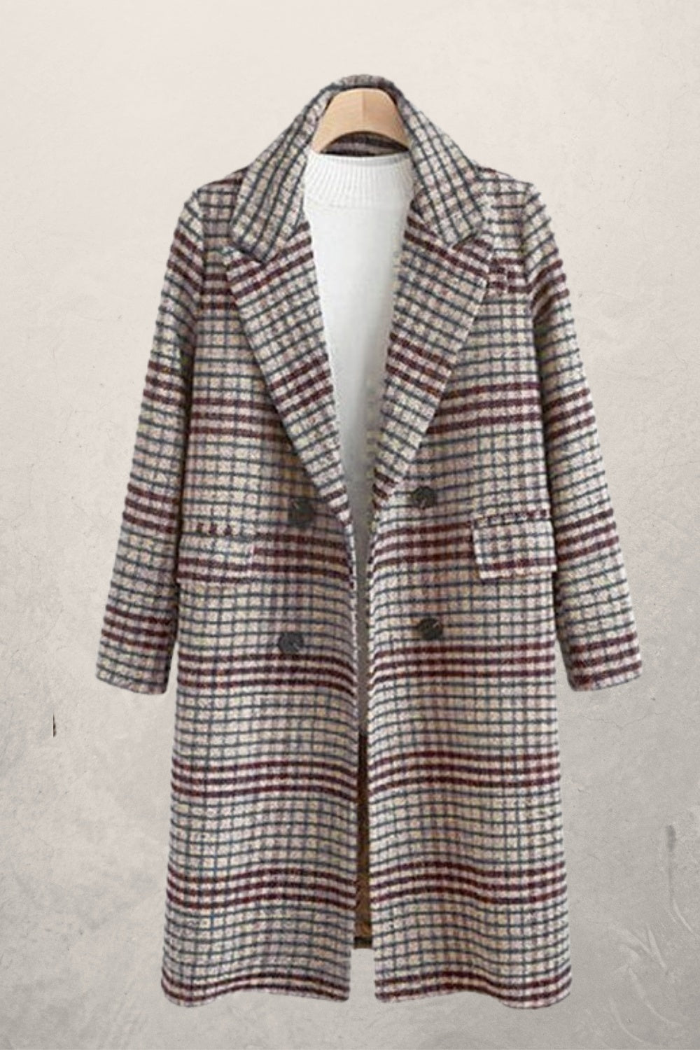 Plus Size Women's Plaid Long Sleeve Lapel Coat