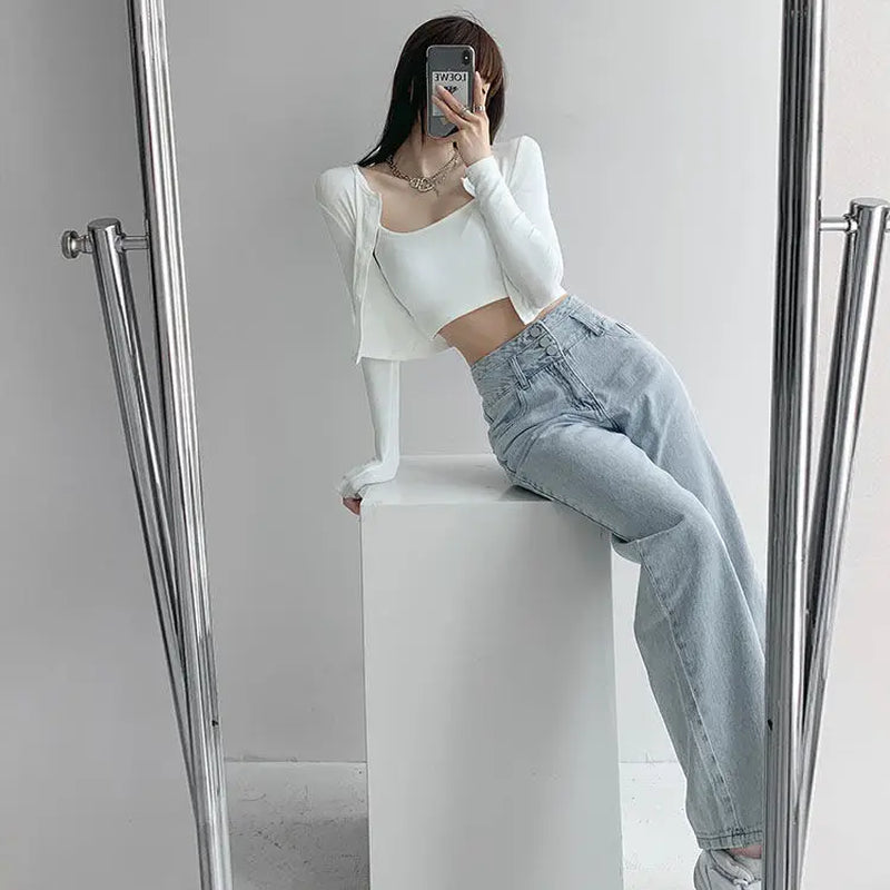 High Waist Loose Comfortable Jeans for Women Streetwear Fashionable Straight Pants Mom Jeans Washed Boyfriend Jeans