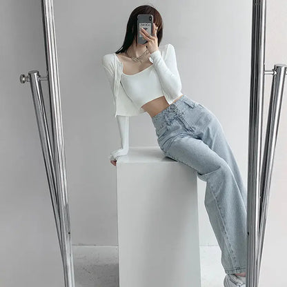 High Waist Loose Comfortable Jeans for Women Streetwear Fashionable Straight Pants Mom Jeans Washed Boyfriend Jeans