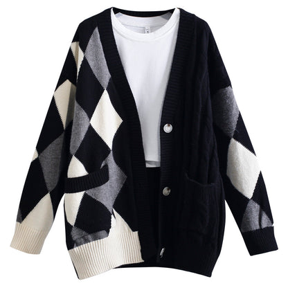Women'S Fashion Loose Retro V-Neck Lingerie Knit Cardigan
