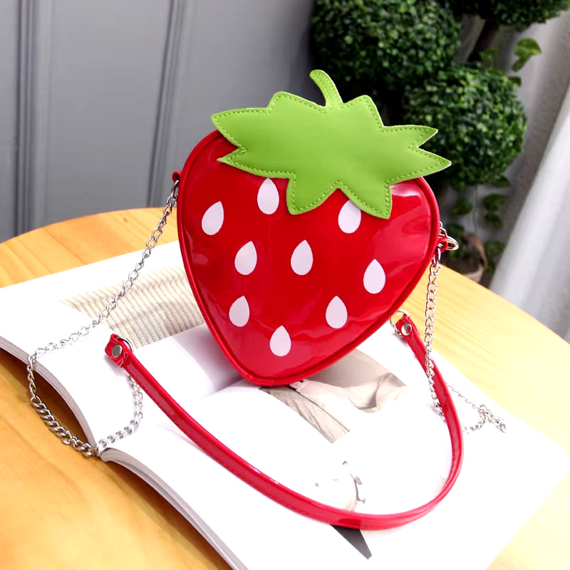 2022 Summer New Female Bag PU Leather Women Bag Cute Fruit Packet Chain Shoulder Messenger Bag Orange Watermelon Strawberry Bag