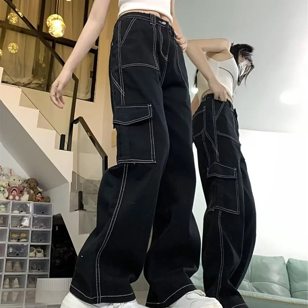 Jeans Women'S Straight-Leg Loose-Fit Spring Autumn/Winter 2024 New High-Waisted Slimming Petite Wide-Leg Cargo Pants