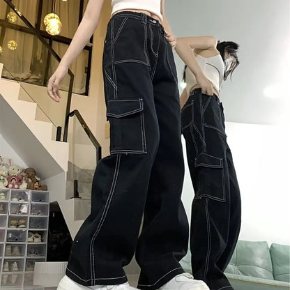 Jeans Women'S Straight-Leg Loose-Fit Spring Autumn/Winter 2024 New High-Waisted Slimming Petite Wide-Leg Cargo Pants