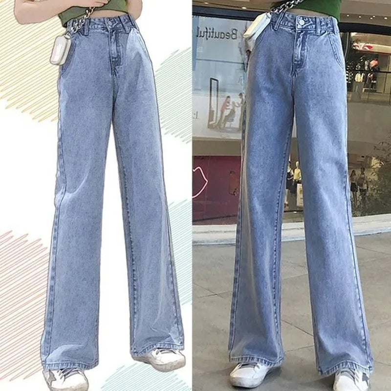 High Waist Loose Comfortable Jeans for Women Streetwear Fashionable Straight Pants Mom Jeans Washed Boyfriend Jeans