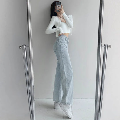 High Waist Loose Comfortable Jeans for Women Streetwear Fashionable Straight Pants Mom Jeans Washed Boyfriend Jeans