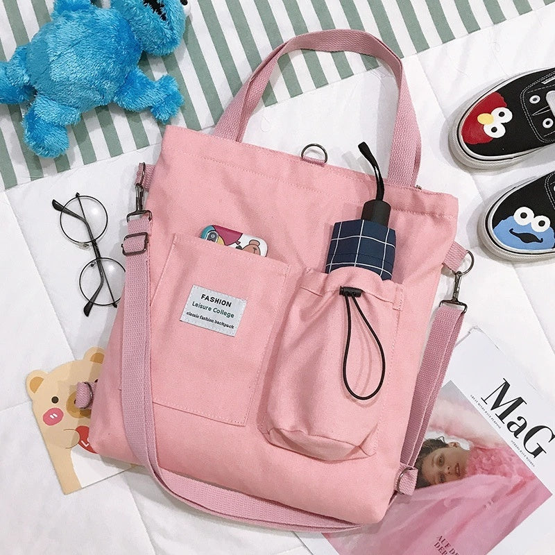 Harajuku Canvas Bags Students Handbag With Pockets Preppy Buckpack Shoulder Bag For Women Shoolbags