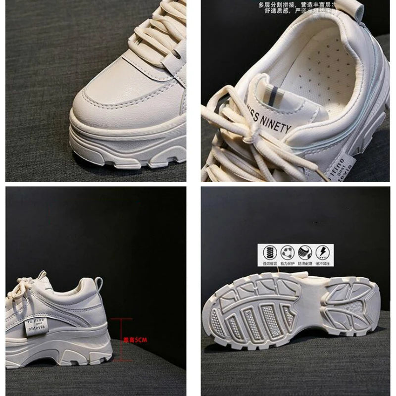 Luxury Brand Shoes Women Flats Fashion Sneaker Flat Platform Shoes Solid Breathable Casual Lace-Up Zapatos Mujer High Quality