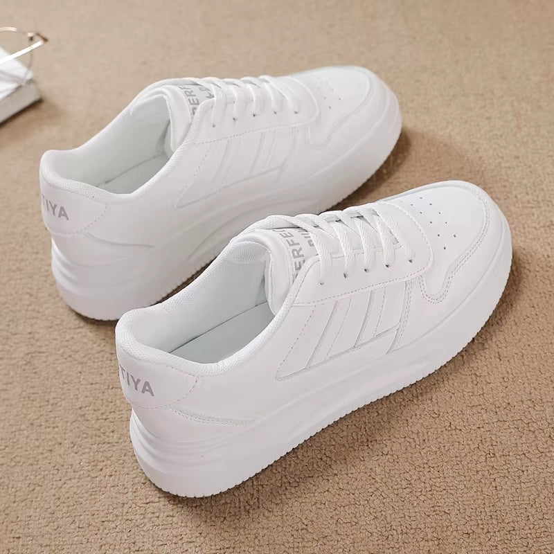 Women Sneakers Casual Vulcanized Shoes White Leather Walking Platform Flats Shoes Woman Sports Shoes Zapatillas De Mujer 2021