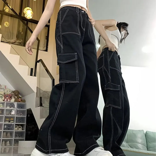 Jeans Women'S Straight-Leg Loose-Fit Spring Autumn/Winter 2024 New High-Waisted Slimming Petite Wide-Leg Cargo Pants