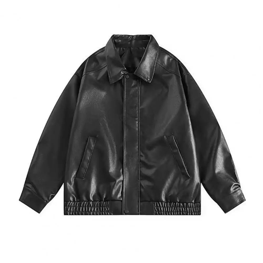Women Jacket with Pocket Women Faux Leather Jacket Vintage American Style Women'S Faux Leather Jacket Loose Fit Zipper Pocket