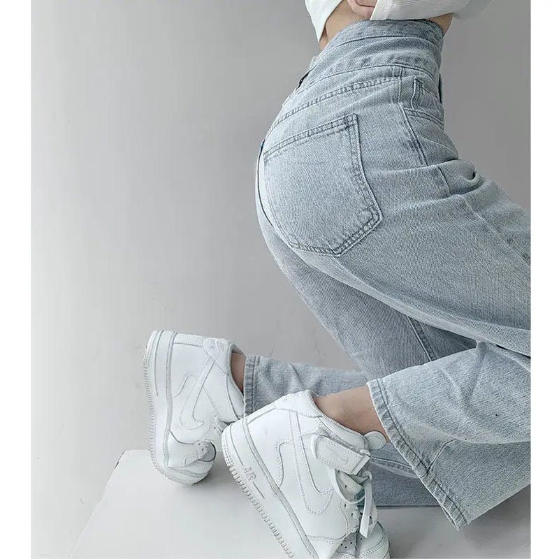 High Waist Loose Comfortable Jeans for Women Streetwear Fashionable Straight Pants Mom Jeans Washed Boyfriend Jeans