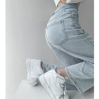 High Waist Loose Comfortable Jeans for Women Streetwear Fashionable Straight Pants Mom Jeans Washed Boyfriend Jeans