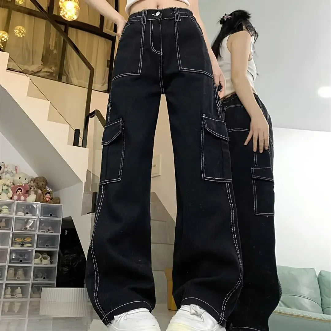 Jeans Women'S Straight-Leg Loose-Fit Spring Autumn/Winter 2024 New High-Waisted Slimming Petite Wide-Leg Cargo Pants