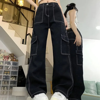 Jeans Women'S Straight-Leg Loose-Fit Spring Autumn/Winter 2024 New High-Waisted Slimming Petite Wide-Leg Cargo Pants