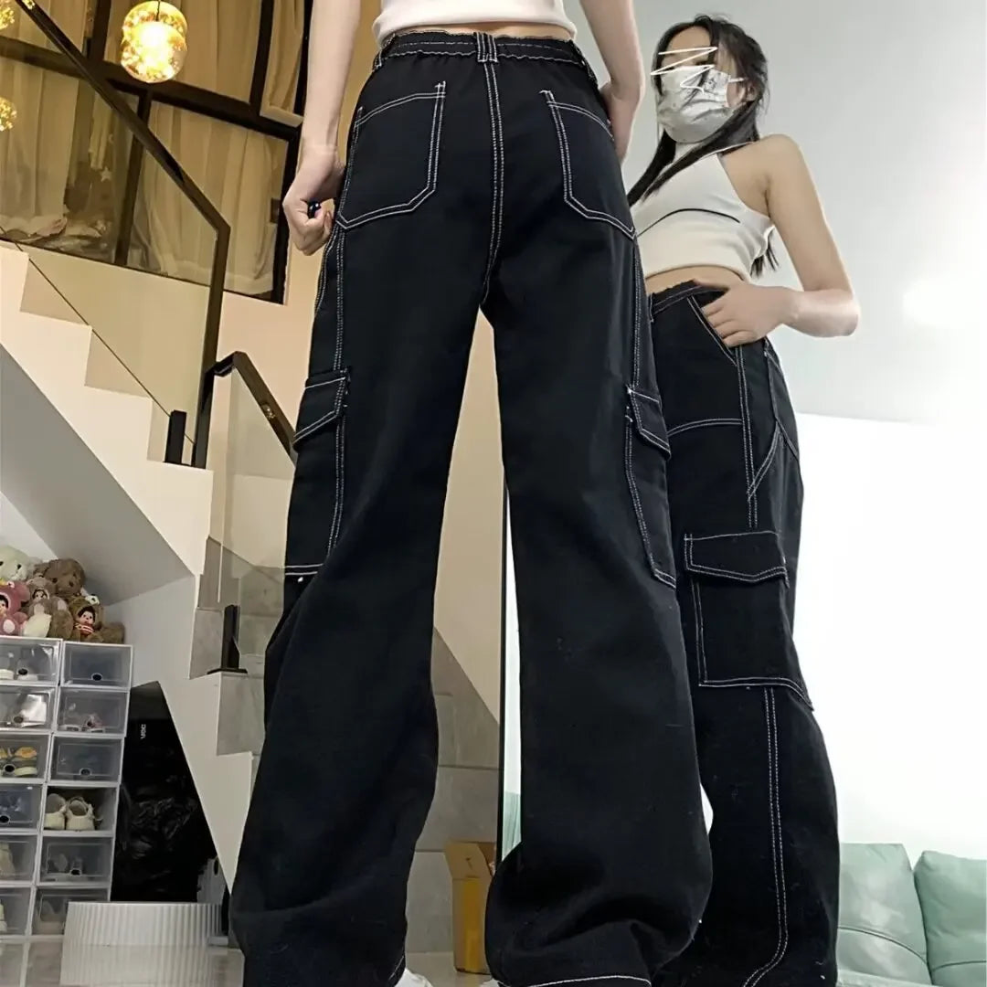 Jeans Women'S Straight-Leg Loose-Fit Spring Autumn/Winter 2024 New High-Waisted Slimming Petite Wide-Leg Cargo Pants