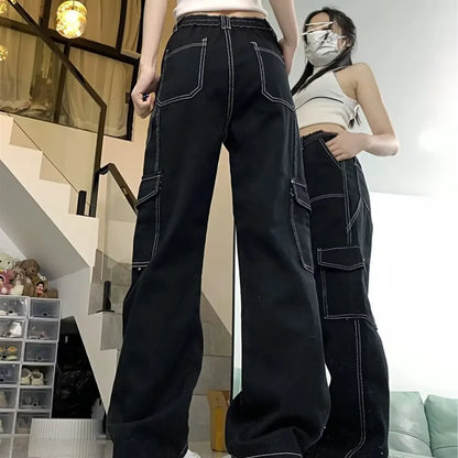 Jeans Women'S Straight-Leg Loose-Fit Spring Autumn/Winter 2024 New High-Waisted Slimming Petite Wide-Leg Cargo Pants
