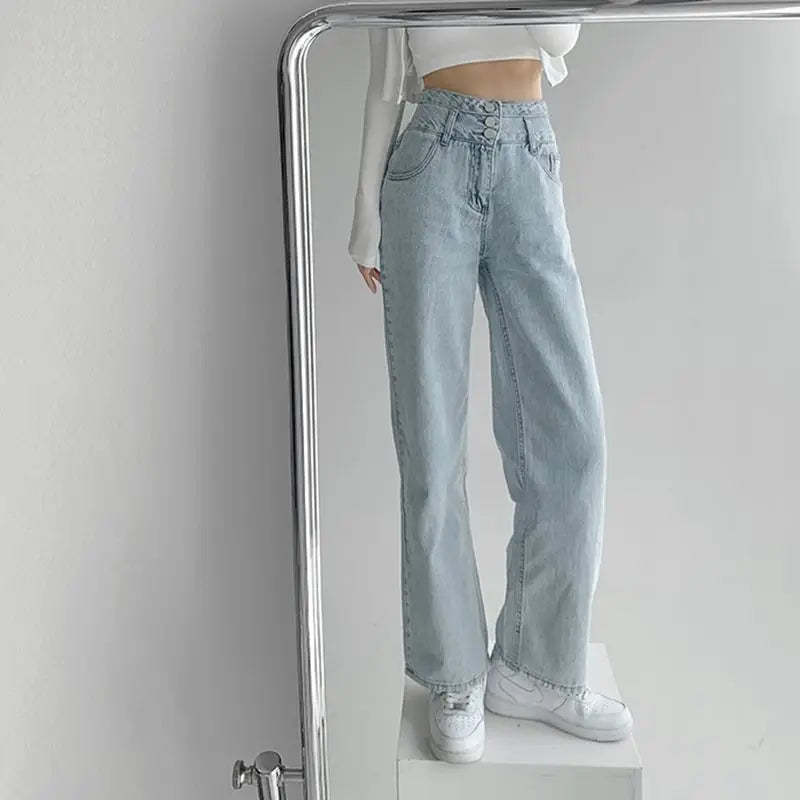 High Waist Loose Comfortable Jeans for Women Streetwear Fashionable Straight Pants Mom Jeans Washed Boyfriend Jeans
