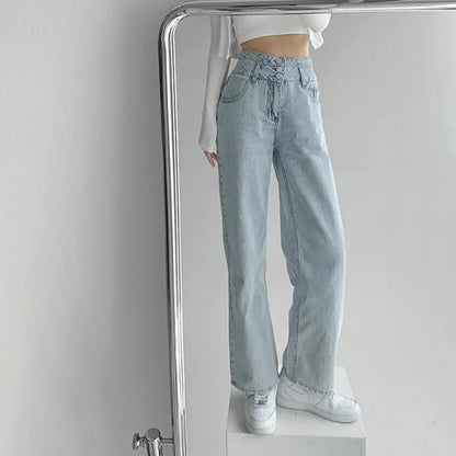 High Waist Loose Comfortable Jeans for Women Streetwear Fashionable Straight Pants Mom Jeans Washed Boyfriend Jeans