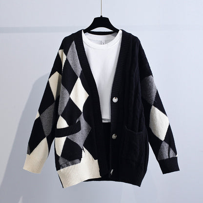 Women'S Fashion Loose Retro V-Neck Lingerie Knit Cardigan